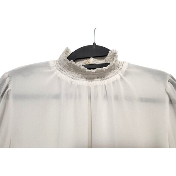 Aritzia Wilfred Valencia Blouse Light Birch Ivory Chiffon Mock Neck Top - Picture 5 of 15